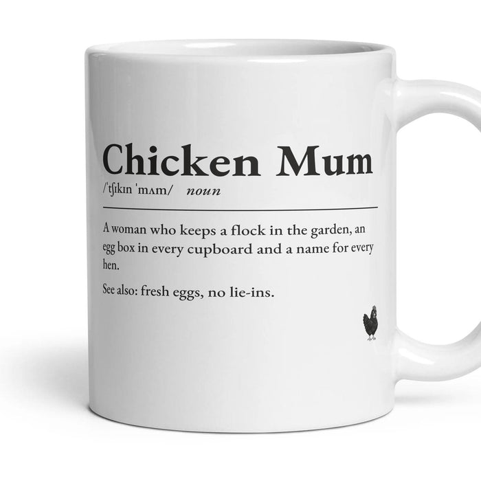 Chicken Mum mug, 11oz white ceramic, Black, handle right