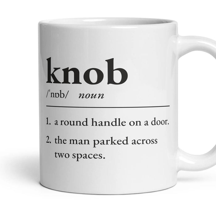 Knob mug, 11oz white ceramic, handle right