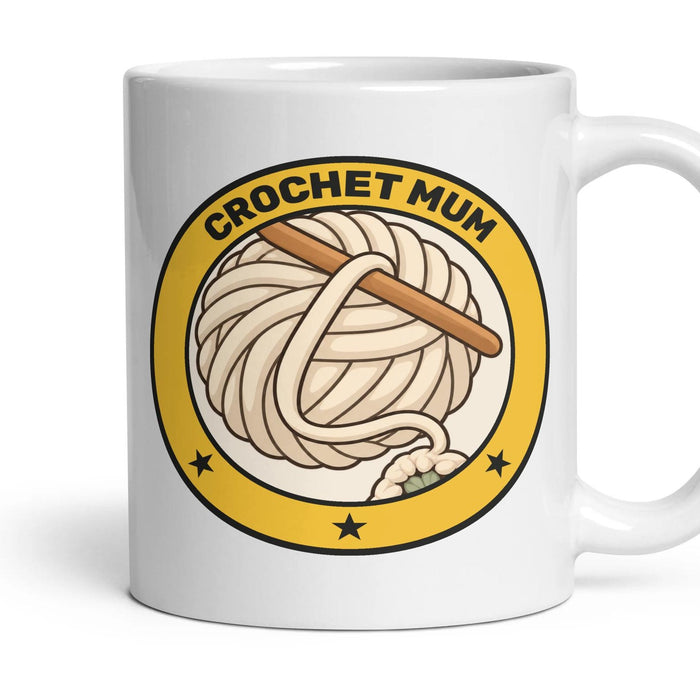 Crochet Mum mug, 11oz white ceramic, handle right