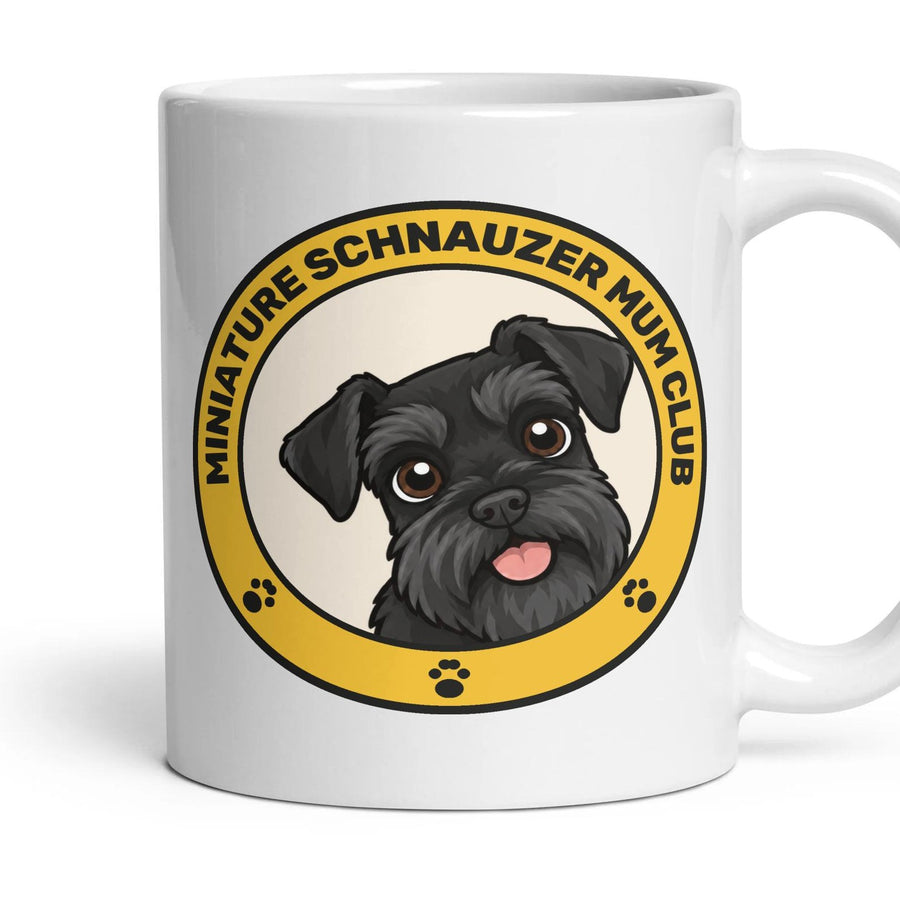 Miniature Schnauzer Mum Club mug, 11oz white ceramic, Black, handle right
