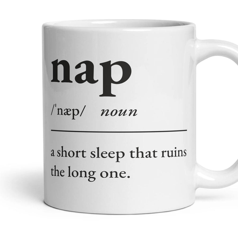 Nap mug, 11oz white ceramic, handle right
