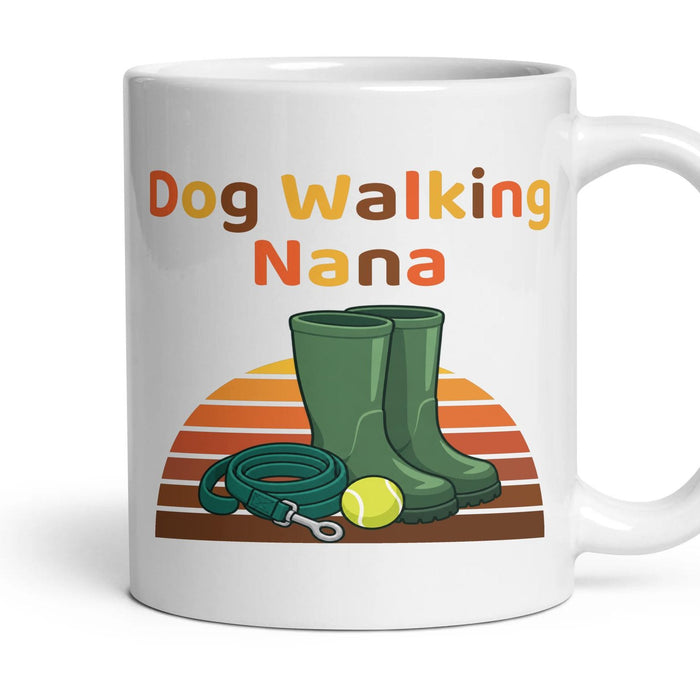 Dog Walking Nana mug, 11oz white ceramic, handle right