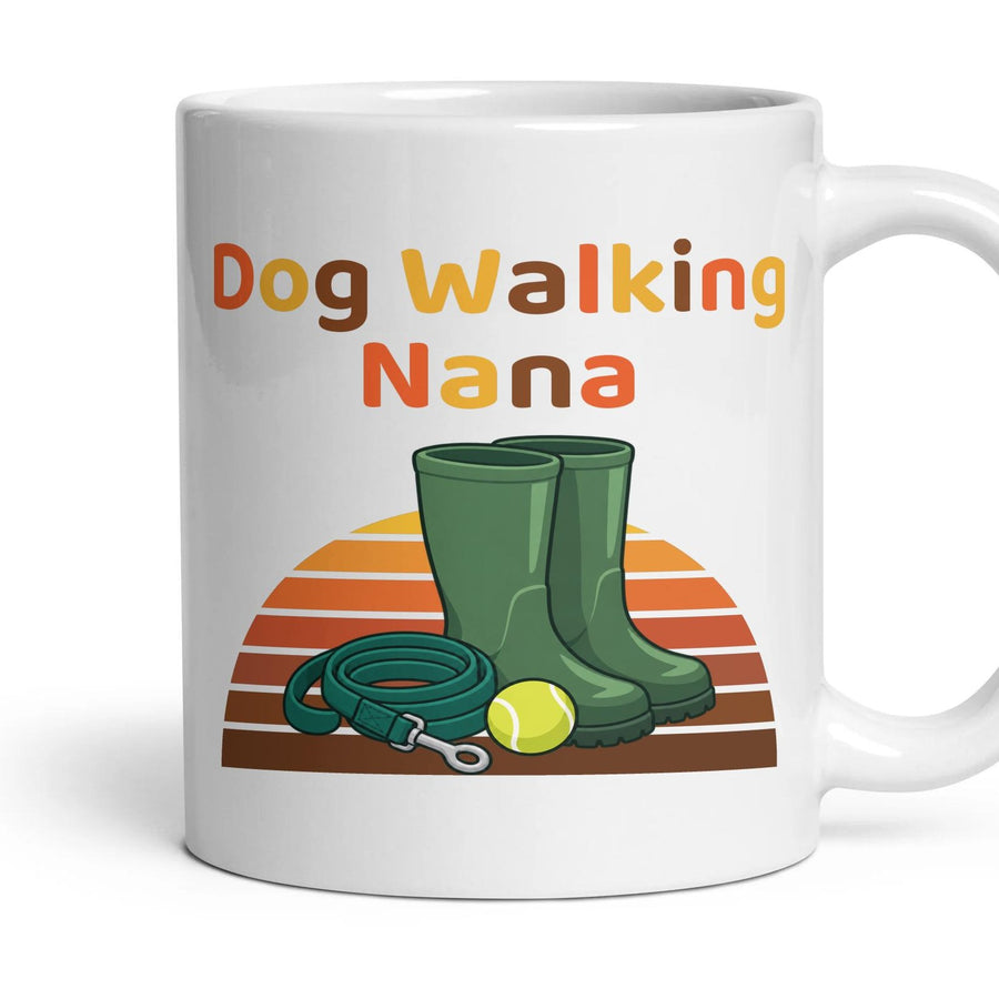 Dog Walking Nana mug, 11oz white ceramic, handle right