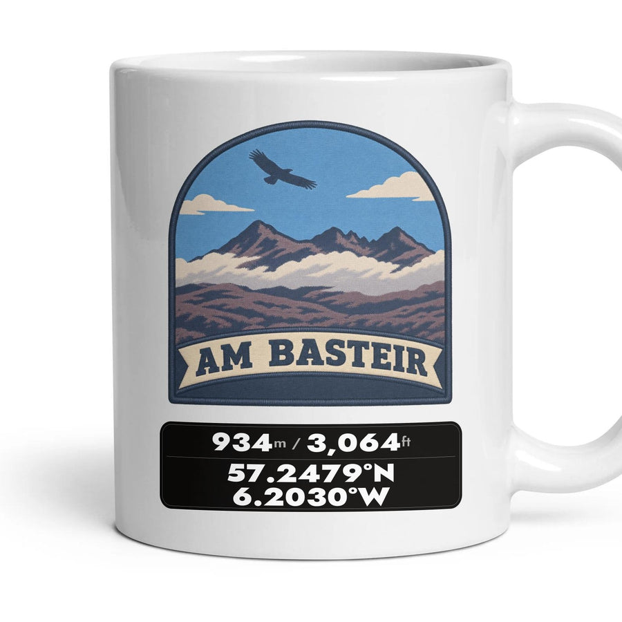 Am Basteir Summit Patch mug, 11oz white ceramic, Am Basteir, handle right