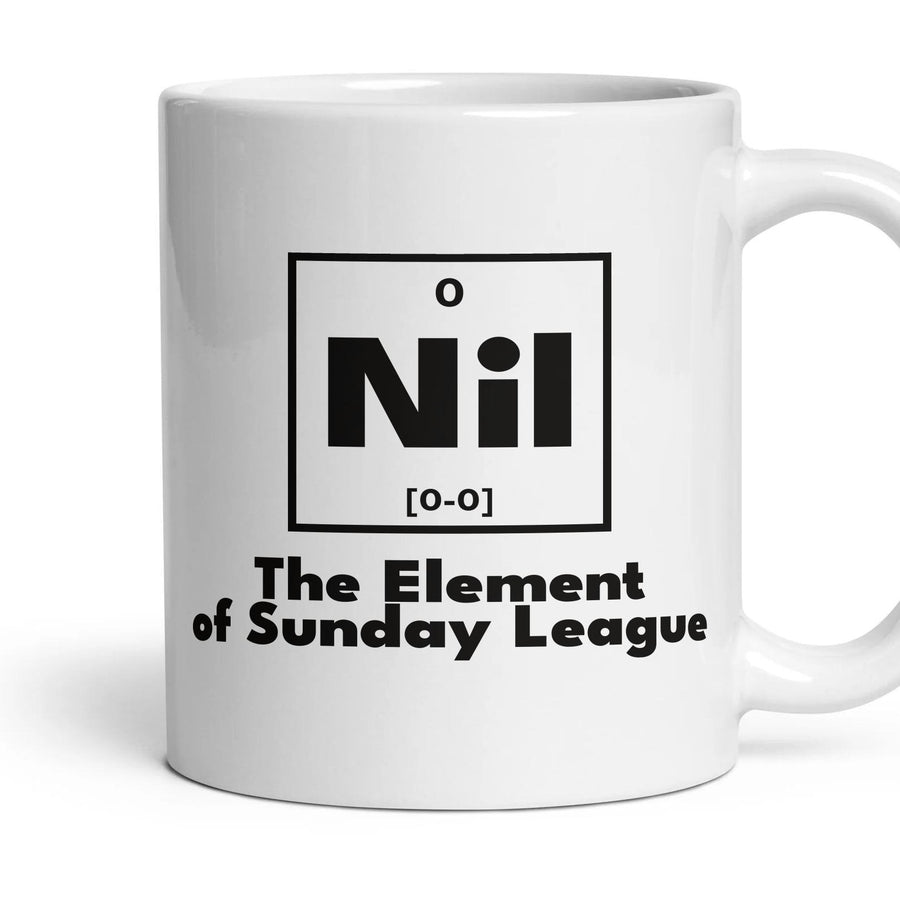 Nil The Element of Sunday League mug, 11oz white ceramic, handle right