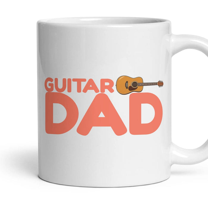Guitar Dad mug, 11oz white ceramic, Acoustic, handle right