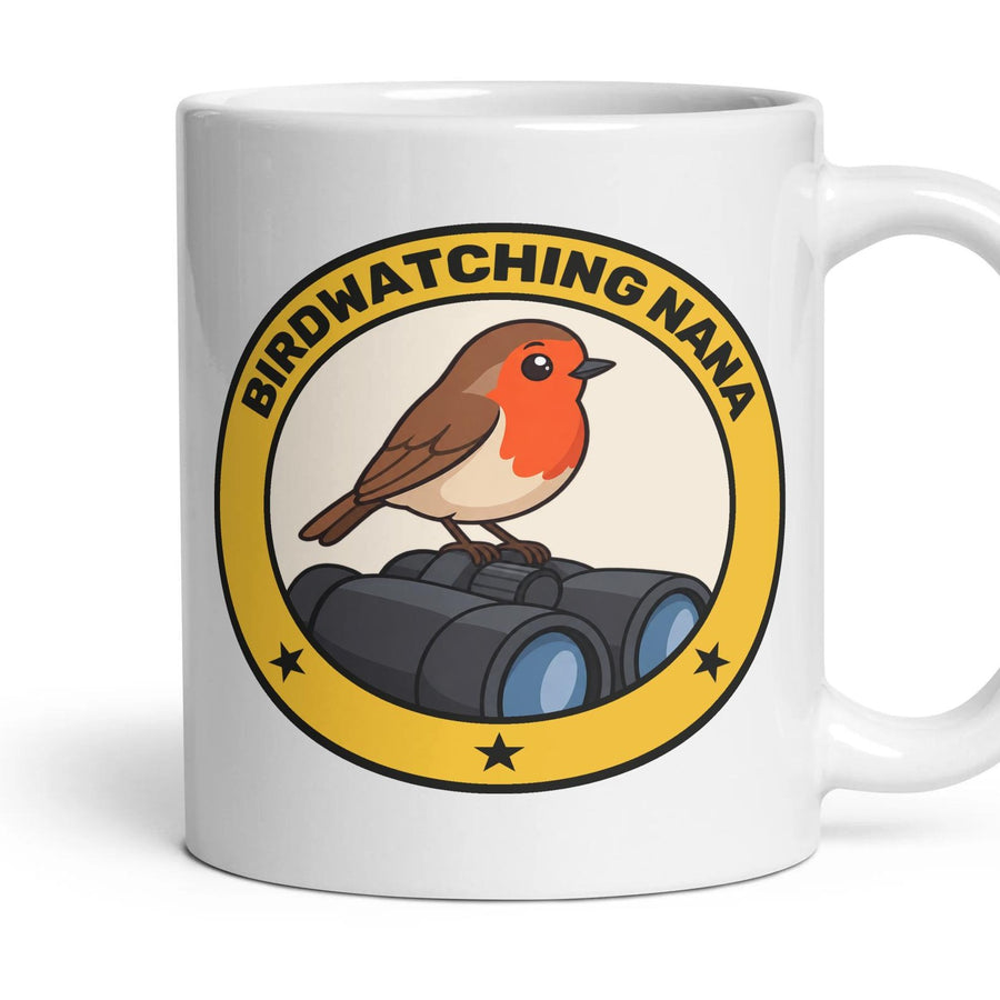 Birdwatching Nana mug, 11oz white ceramic, handle right