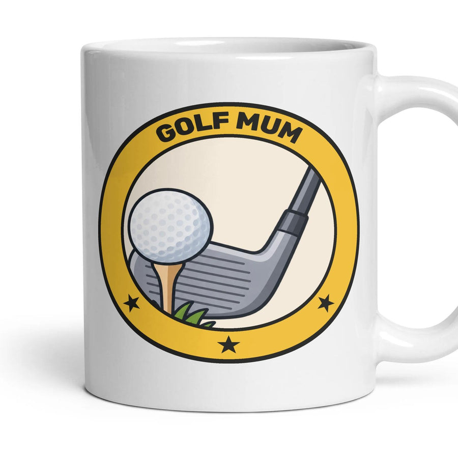 Golf Mum mug, 11oz white ceramic, handle right