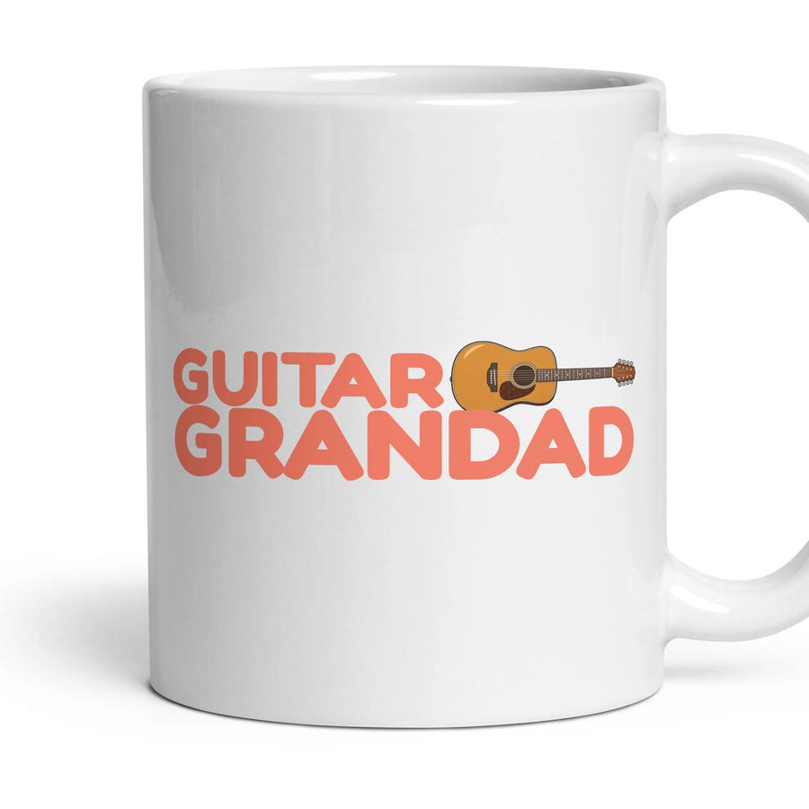Guitar Grandad mug, 11oz white ceramic, Acoustic, handle right