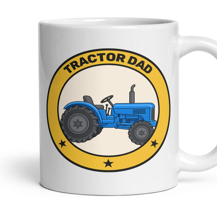 Tractor Dad mug, 11oz white ceramic, Blue, handle right