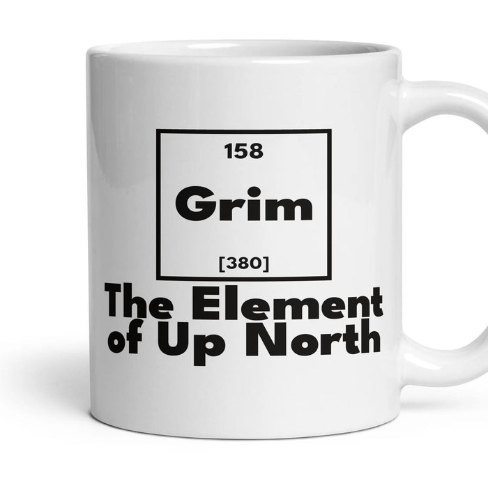 Grim The Element of Up North mug, 11oz white ceramic, handle right