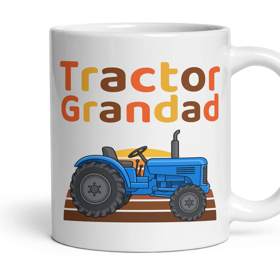 Tractor Grandad mug, 11oz white ceramic, Blue, handle right