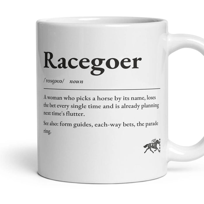 Horse Racing Mum mug, 11oz white ceramic, handle right
