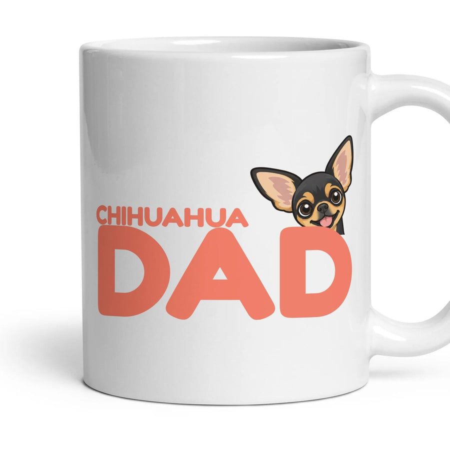 Chihuahua Dad mug, 11oz white ceramic, Black & Tan, handle right