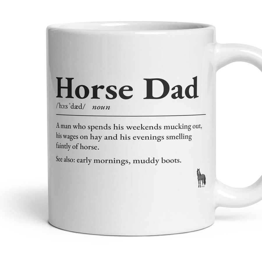 Horse Dad mug, 11oz white ceramic, Bay, handle right