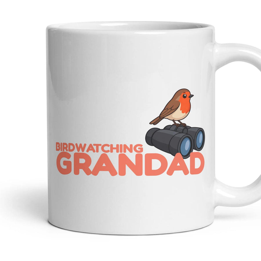 Birdwatching Grandad mug, 11oz white ceramic, handle right