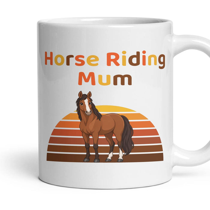 Horse Riding Mum mug, 11oz white ceramic, Bay, handle right