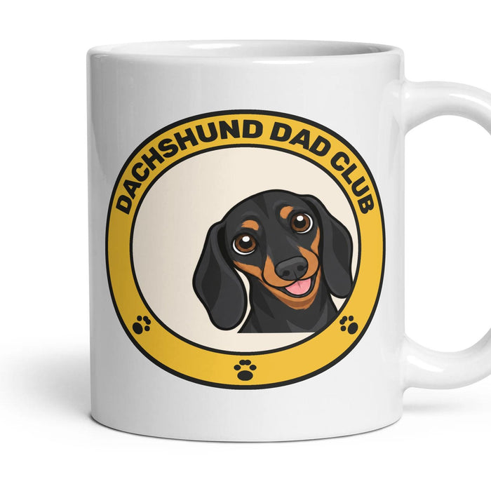 Dachshund Dad Club mug, 11oz white ceramic, Black & Tan, handle right