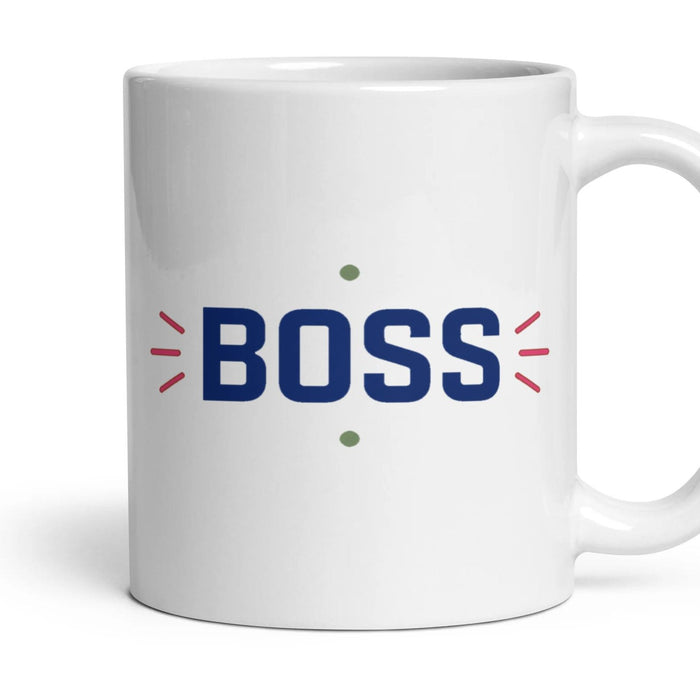 BOSS mug, 11oz white ceramic, handle right