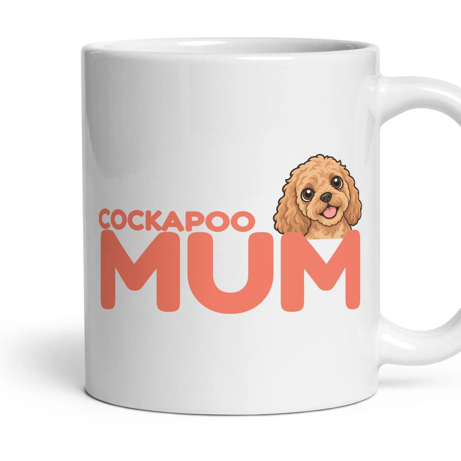 Cockapoo Mum mug, 11oz white ceramic, Apricot, handle right