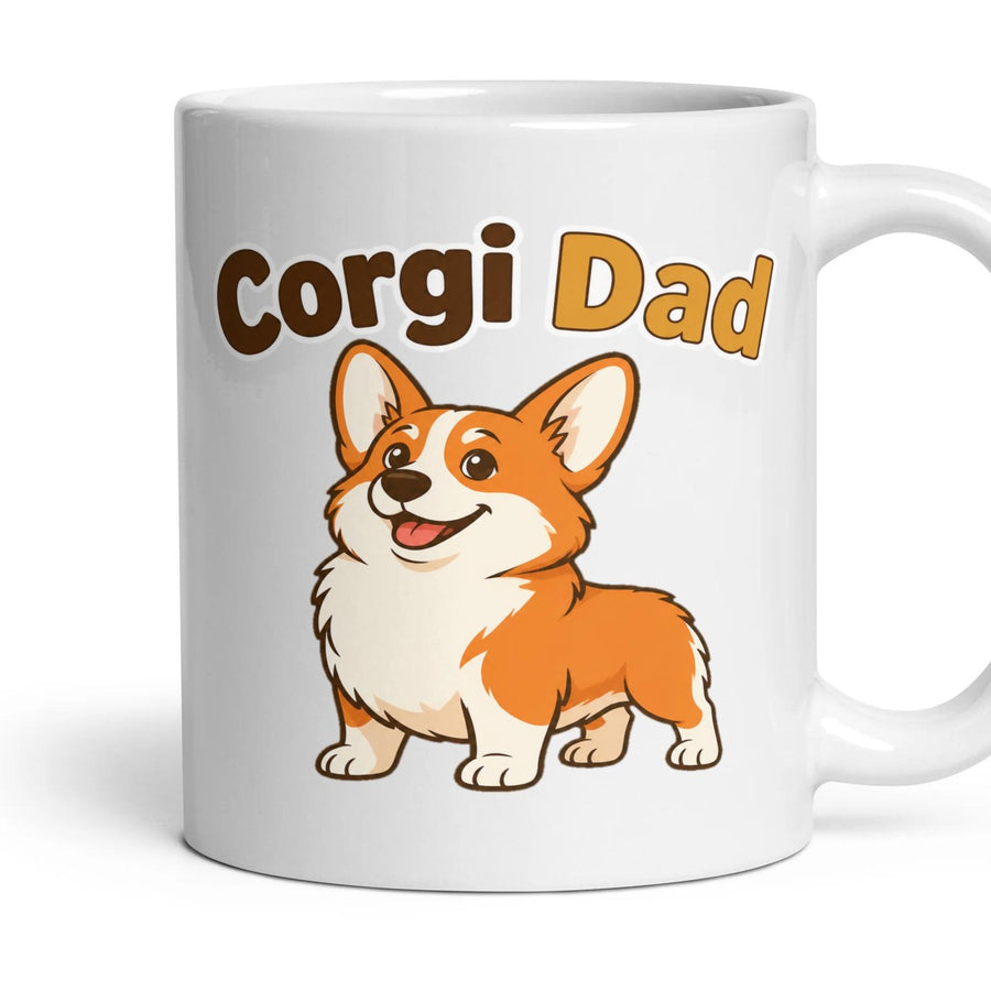 Corgi Dad mug, 11oz white ceramic, Red & White, handle right