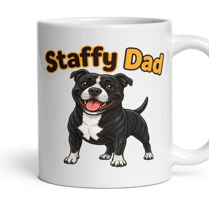 Staffy Dad mug, 11oz white ceramic, Black & White, handle right
