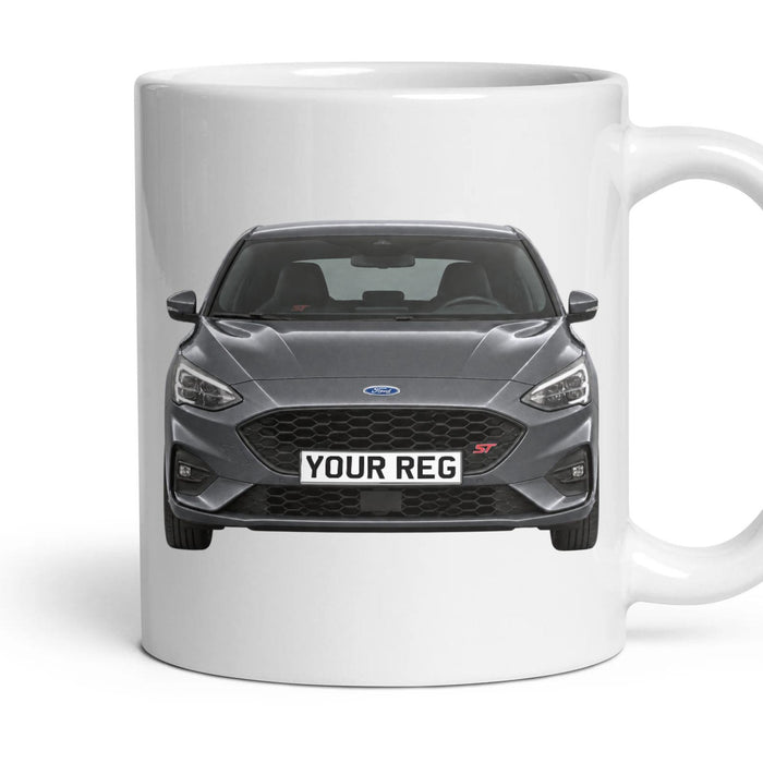 Ford Focus ST Personalised Number Plate Mug - Magnetic - Front & Rear mug, 11oz white ceramic, Magnetic, handle right