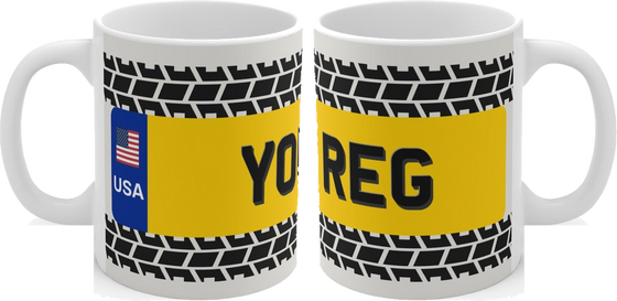 Personalised Number Plate Mug | Your Own Reg, Pick Your Flag, Custom Car Gift